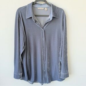 Velvet Button-Down Shirt - Slate Blue